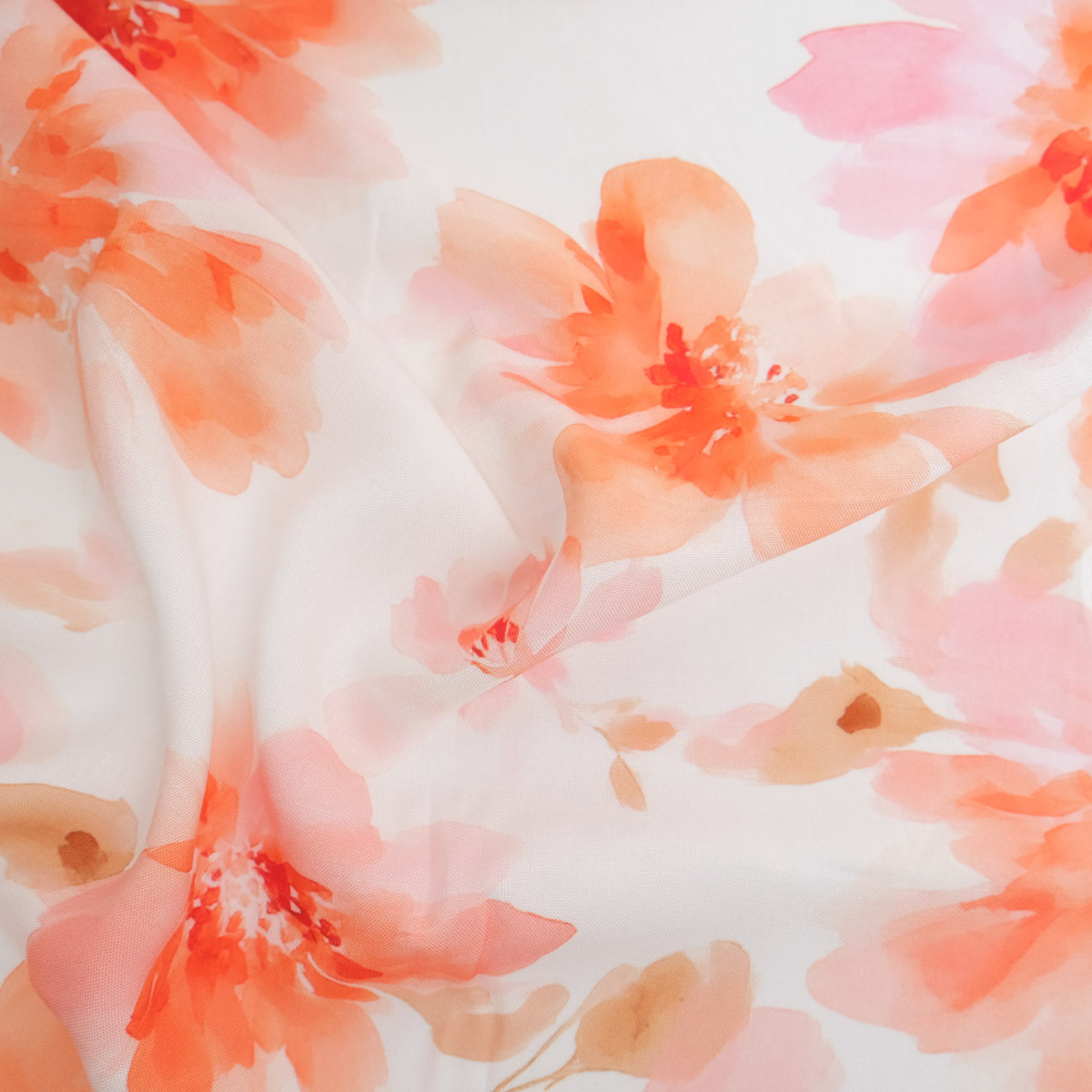 Popeline di viscosa stampato Aquarela Corallo - Maison Klem